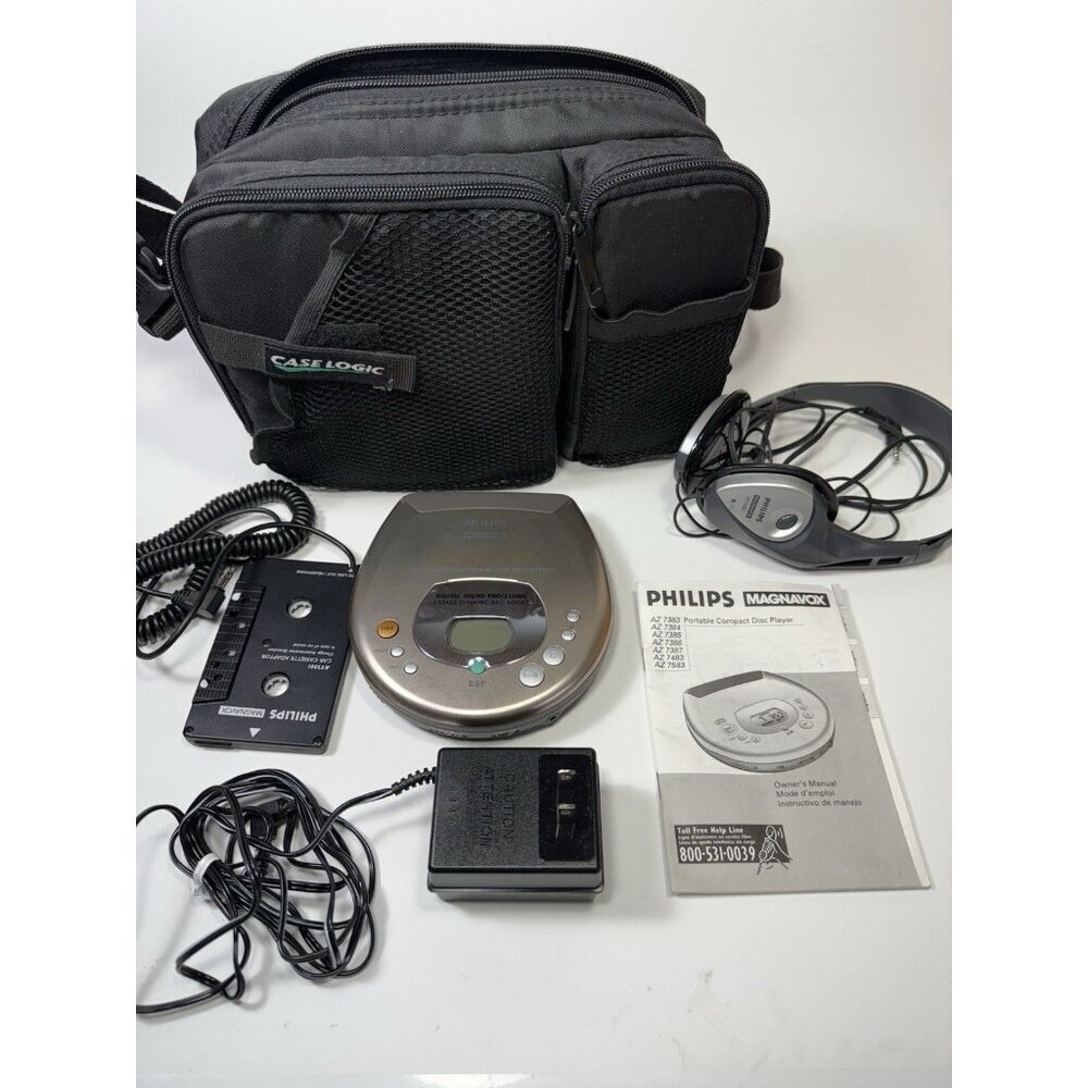 PHILIPS CD PLAYER AZ7583/17 PERSONAL PORTABLE CD PLAYER w/Accessories Car Adapt